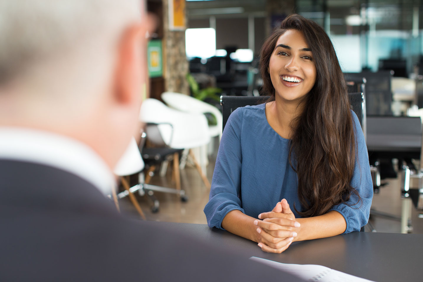 woman successfully completing a job interview