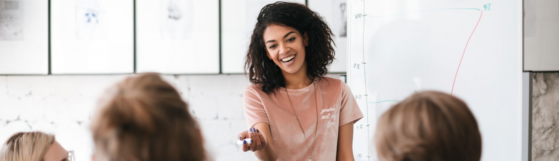 happy employee talking to coworkers